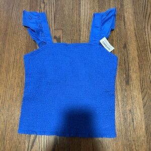 Old Navy Smocked Blue Tank Top Eyelet Strap Sleeveless Blouse NWT Medium